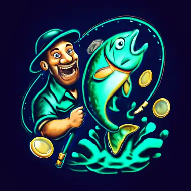 Trophäenfisch springt über goldene Münzen an der Angelschnur
