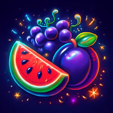 Saftige Melone, Trauben und Pflaume mit funkelnden Bonbon-Effekten